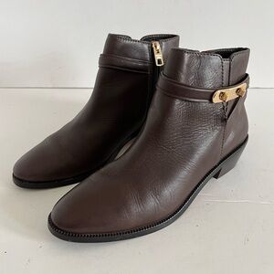 COACH Coleen Booties Moto Leather Gold Logo Ankle Boots Size 8B